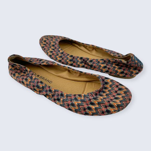 Lucky Brand Emmie Pink Orange Multi Zigzag Chevron Fabric Ballet Flats 6 - Picture 1 of 11